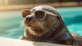seal near the pool on vacation resting in sunglasses Royalty Free Stock Photo