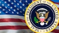 Seal of The President of The United States with the USA flag background. US seal for Presidents day, 3d rendering. Presidential