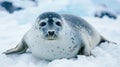 Adorable Leopard Seal Pup Resting on Snow in Antarctica Royalty Free Stock Photo