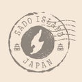 Stamp Postal of Sado Island. Map Silhouette rubber Seal. Design Retro Travel. Seal Map Sado of Japan