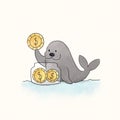 Seal saving coins in a jar illustration