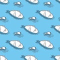 Seal sea lion Seamless Pattern vector walrus ice iceberg isolated wallpaper background blue