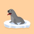 Seal or seal lion sitting on ice. Cute cartoon illustration