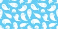 Seal seamless pattern vector walrus sea lion bear polar bear scarf isolated tile background cartoon wallpaper blue