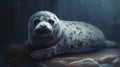 Seal sitting on a rock in the ocean. Illustration.
