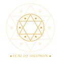 Seal of Solomon. Six-pointed star icon. Hexagram sign. Symbol of Judaism in gold color on white background. Line art