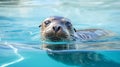 A seal swims in a pool of clean water, an animal of the seal family in captivity on rehabilitation in the reserve. Royalty Free Stock Photo