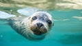 A seal swims in a pool of clean water, an animal of the seal family in captivity on rehabilitation in the reserve. Royalty Free Stock Photo