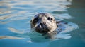 A seal swims in a pool of clean water, an animal of the seal family in captivity on rehabilitation in the reserve. Royalty Free Stock Photo