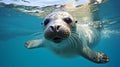 A seal swims in a pool of clean water, an animal of the seal family in captivity on rehabilitation in the reserve. Royalty Free Stock Photo