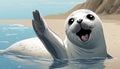 A seal in the water with a big smile and a wave Royalty Free Stock Photo