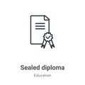 Sealed diploma outline vector icon. Thin line black sealed diploma icon, flat vector simple element illustration from editable