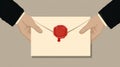 Sealed Envelope with Red Wax Stamp Held Between Two Hands Royalty Free Stock Photo