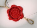 Sealed enveloppe with at sign at the center of the wax seal. 3D illustration