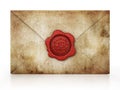 Sealed enveloppe with at sign at the center of the wax seal isolated on white background. 3D illustration Royalty Free Stock Photo