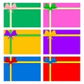 Sealed gift envelope with ribbon and bow. Set of colored bright vector illustrations and templates. Royalty Free Stock Photo