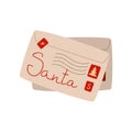 Sealed paper envelopes with a letter for Santa Claus. A stack of letters. Christmas mail