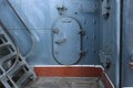 Sealed steel door on the ship deck Royalty Free Stock Photo