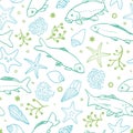 Sealife line art style nautical pattern. Royalty Free Stock Photo