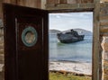 Sealing vessel Protector III on the beach of New Islands, Falkland Islands