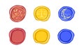 Sealing wax sealing stamp set (red, yellow, blue) Royalty Free Stock Photo