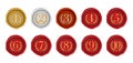 Sealing wax stamp vector illustration set number, ranking from 1st to 10th gold, silver, bronze, red