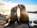 Ai Generated illustration Wildlife Concept of Sealion kiss Royalty Free Stock Photo