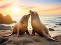 Ai Generated illustration Wildlife Concept of Sealion kiss