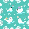 Seals playing ball seamless pattern cartoon cute using for kids