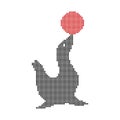 Seals playing with red balls, pixel art, illustration