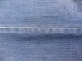 Seam on blue color jeans background Royalty Free Stock Photo