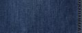 Seam blue denim cotton jeans fabric texture background Royalty Free Stock Photo