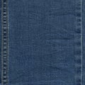 Seam blue denim cotton jeans fabric texture background Royalty Free Stock Photo