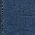 Seam blue denim cotton jeans fabric texture background Royalty Free Stock Photo