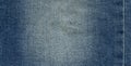 Seam blue denim cotton jeans fabric texture background Royalty Free Stock Photo