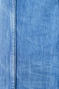 Seam on blue jeans background. Royalty Free Stock Photo