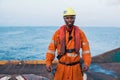 Seaman AB or Bosun on deck of offshore vessel or ship , wearing PPE Royalty Free Stock Photo