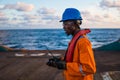 Seaman AB or Bosun on deck of vessel or ship , wearing PPE Royalty Free Stock Photo