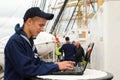 Seaman of russian ship Kruzenshtern works