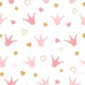 Seamess pattern crowns and hearts Pink baby girl wallpaper Little princess design