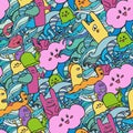 seamle pattern Funny monsters graffiti. Hand drawn sketch. Doodle vector illustration. can be used for backgrounds Royalty Free Stock Photo