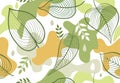 Seamleaa pattern with organic shape blots in memphis style. Stylish floral painted wallpaper with leaves/ Summer nature tile Royalty Free Stock Photo