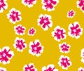 Seamlees Hand Drawn Flowers, on Yellow Background, Ready for Textile Prints.