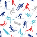 Seamles abstract background pattern Winter sport games Silhouette people activities Royalty Free Stock Photo