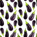 Seamles aubergine pattern Eggplant drawn in a realistic style on a white background. Vegetables for diet, vegetarian, healthy