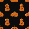 Seamles Halloween pattern with big and small happy orange pumpkins