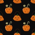 Seamles Halloween pattern with pumpkin with candy and happy orange pumpkins