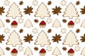 Seamles pattern with coffee cups, spice and cookies. Christmas collection, hand drawing illustration