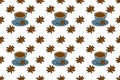 Seamles pattern with coffee cups, spice and cookies. Christmas collection, hand drawing illustration