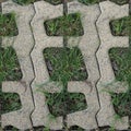 Seamles pattern of concrete road tile on the green grass path Royalty Free Stock Photo